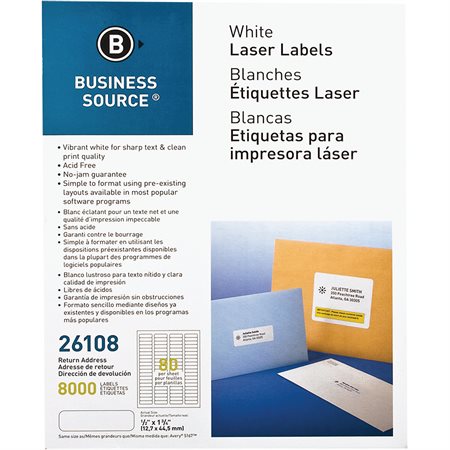 Premium Mailing Labels Package of 100 sheets 1 / 2 x 1-3 / 4 in. (8000)