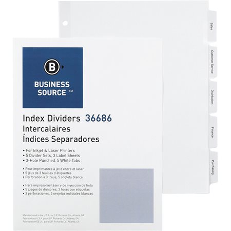 Printable Divider 3-hole punched. 5 sets. 5 tabs