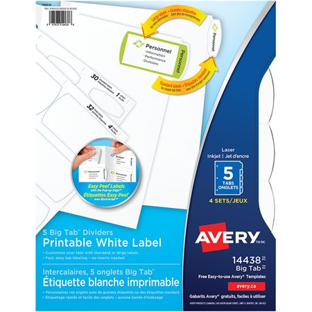 Easy Peel Printable Label Dividers 5 tabs