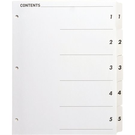 Printable Tab Dividers 5 Tabs 1-5 white. 1 set