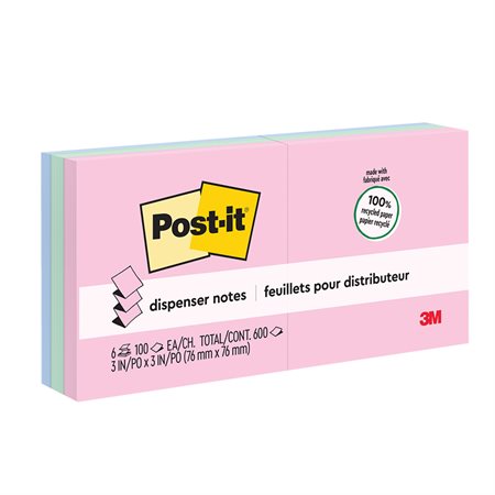 Feuillets plus écologiques Post-it® - collection doux soupçons 3 x 3 po, éclair bloc de 100 feuillets (pqt 6)