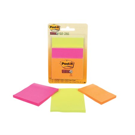 Feuillets super collants Post-it® - collection coup de pouce Formats variés. bloc de 45 feuillets (pqt 3)