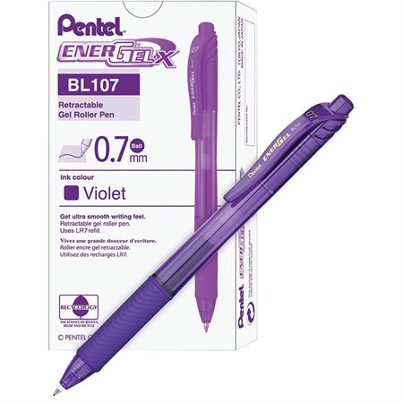 Stylos à bille roulante EnerGel® X 0,7 mm. Boîte de 12 violet