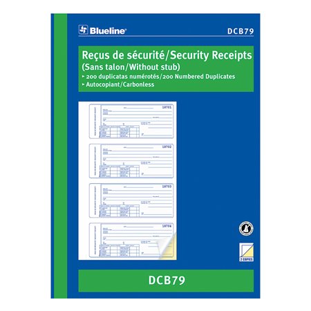 Reçus de sécurité 200 reçus. 10-7 / 8 x 8 po bilingue