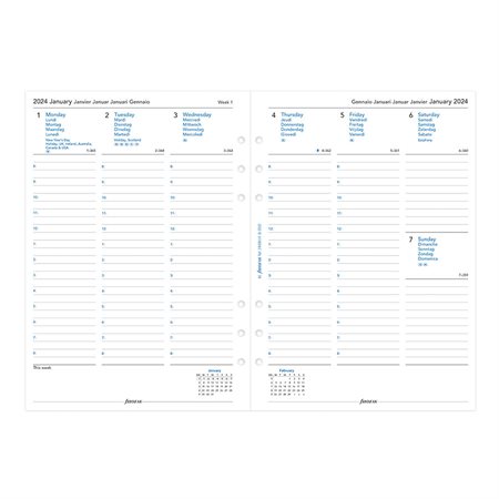 Recharges pour organisateur A5 (2024) 1 semaine sur 2 pages