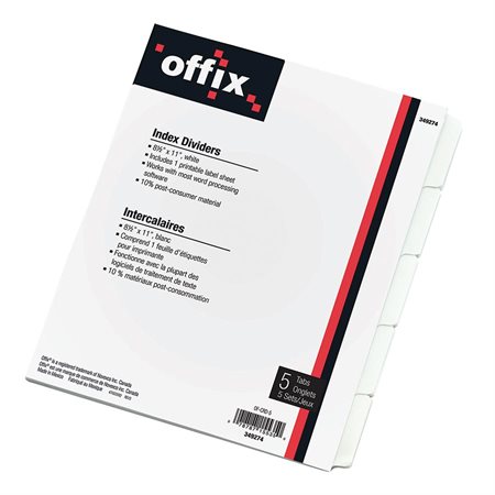 Offix® White Index Dividers 5 tabs 5 sets