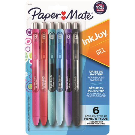 Stylo à bille rétractable InkJoy® gel 0,7 mm. Paquet de 6 couleurs variées