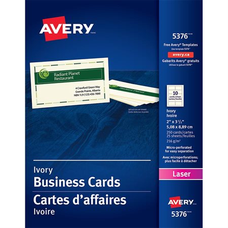 Cartes professionnelles Paquet de 250 ivoire