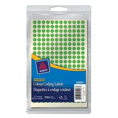 Removable labels 1 / 4” diameter. Package of 1152. green