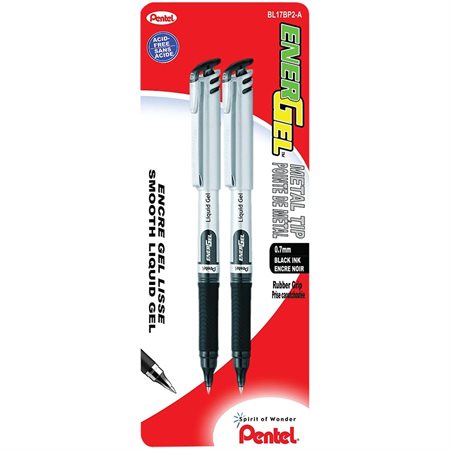 Stylos à bille roulante EnerGel® 0,7 mm. Paquet de 2 noir