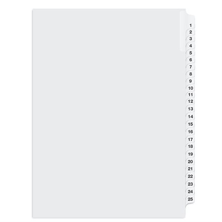 Litigation Index Dividers White 1 to 25