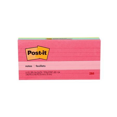 Feuillets Post-it® - collection Peptitude Lignés 3 x 3 po (pqt 6)