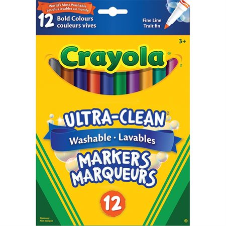 Marqueurs lavables Ultra-Clean Pointe fine couleurs vives - boîte de  12