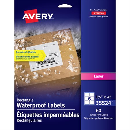 Étiquettes de film imperméables rectangulaires Avery