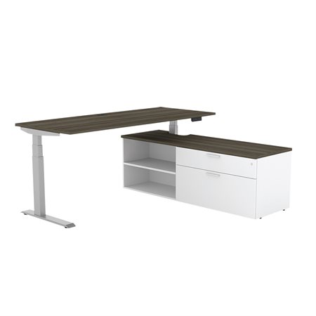 Bureau à hauteur réglable Calypso gris et blanc