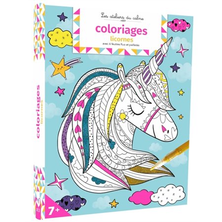 Coloriages licornes : pochette avec feutres