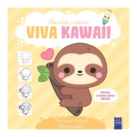 Le paresseux : dessine en 4 étapes, efface et répète !, Pas à pas, je dessine. Viva kawaii